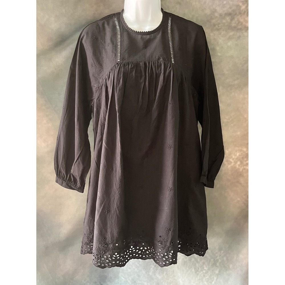 Urban Outfitters Black Embroidered Eyelet Peasant Dress Size Small‎
